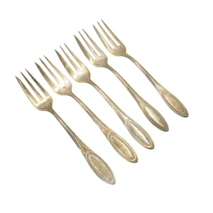 Vtg Set of 5 Colsman Silver Plated 1930s Vintage German Flatware Desert Forks Collectible Cutlery