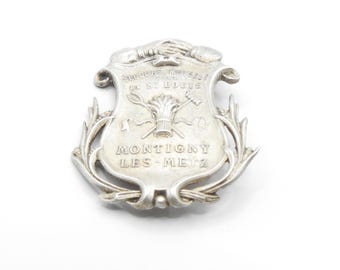 Antique Montigny-lès-Metz French Brooch | 1920s Labor Union Relief | Silver Plate Cooperative Pin | Antique Symbolic Unity Jewelry