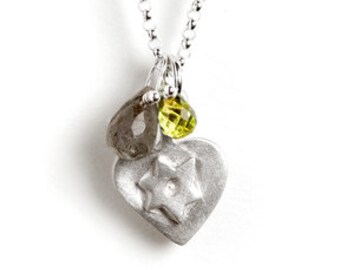 Heart Necklace with Two Gemstones - Sterling Silver Jewelry