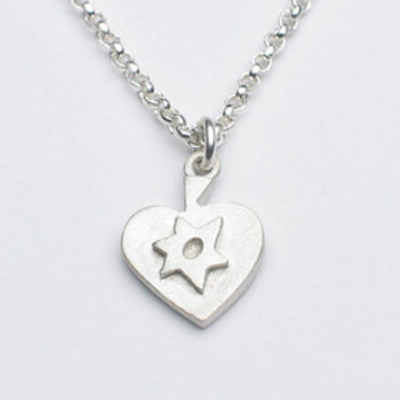 Heart Necklace with Star of David Sterling Silver Judaica image 1