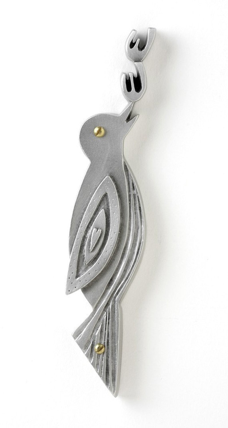 Songbird Mezuzah Contemporary Pewter Judaica image 2