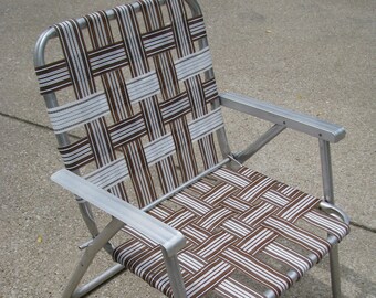 Vintage Folding Aluminum Webbed Lawn Patio Chair Brown and White New Webbing Etsy
