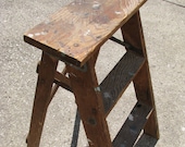 Vintage Rustic Shabby Step Stool Ladder Wood