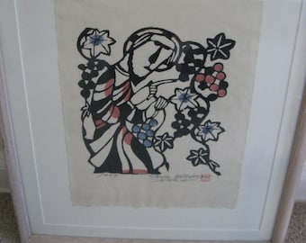 SADAO WATANABE Japanese Signed Framed Christ and the Vine