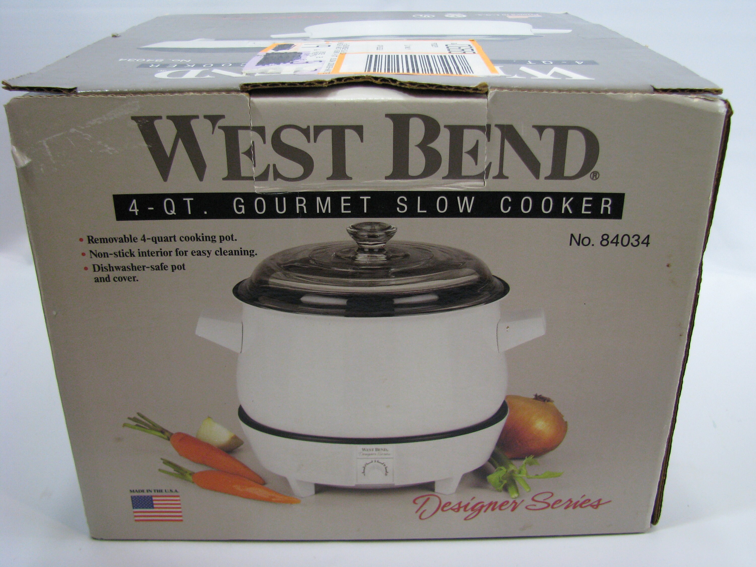 Vtg West Bend 4-Quart Crock Pot Slow Cooker & Glass Lid - Brown w