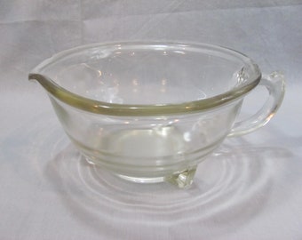 Vintage Hazel Atlas Clear Glass Handled Footed Mixing Batter Bowl