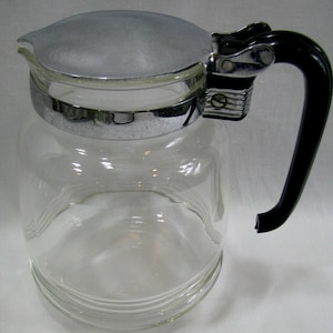 Servidor de café de vidrio vintage de 5 tazas con mango de baquelita y tapa de acero inoxidable