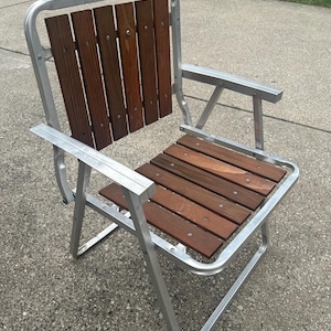Vintage Aluminium Redwood Klapp-Rasen Terrasse Stuhl Holz Hölzern