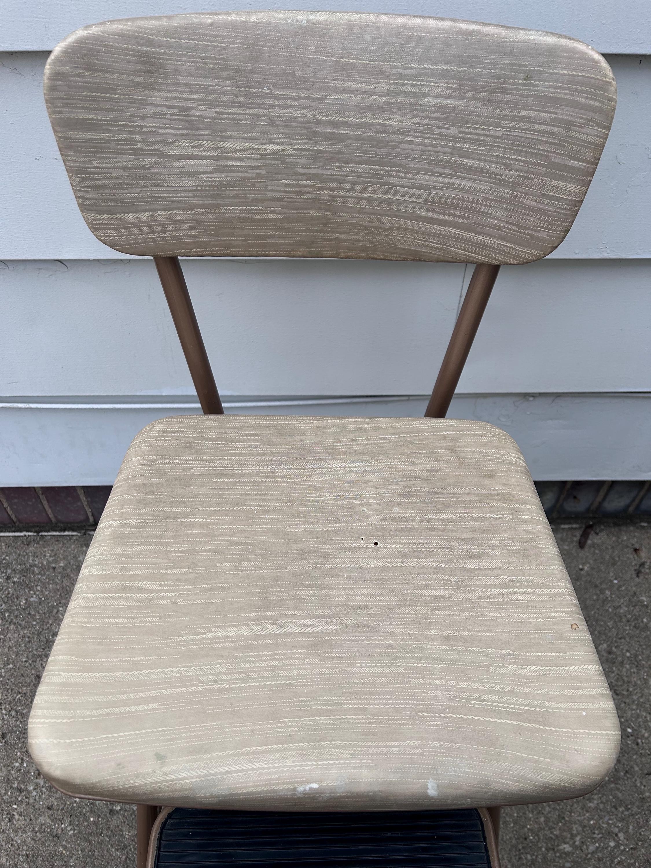 Vintage Cosco Vinyl Padded Step Stool Chair Pull Out Steps Bronze Metal ...