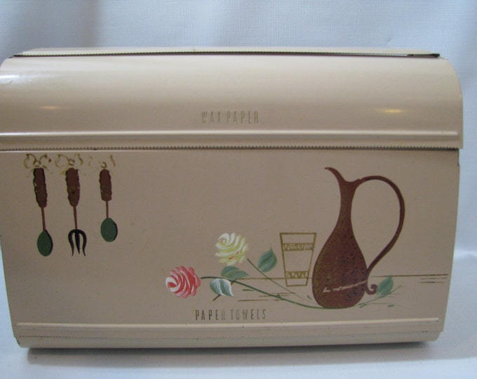 Vintage Ransburg Paper Towel Wax Foil Dispenser Hand Painted Flowers
