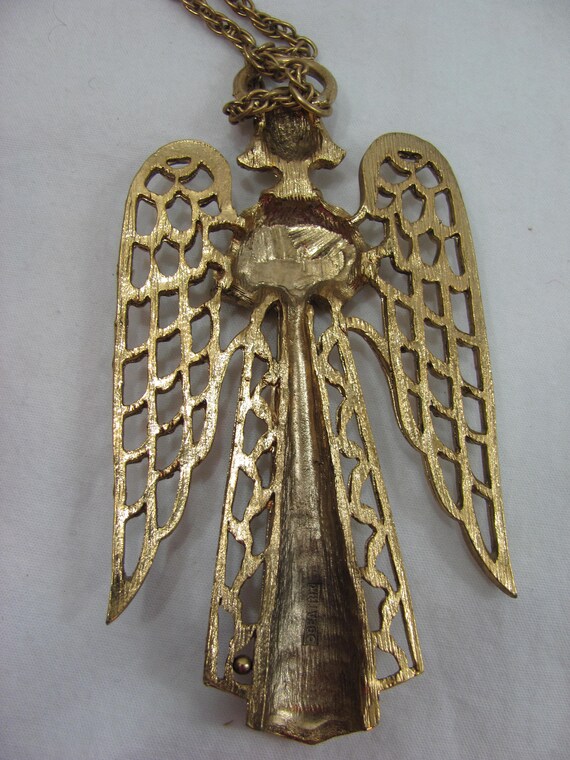 Large Vintage Goldtone Beatrix Angel Pendant with… - image 4