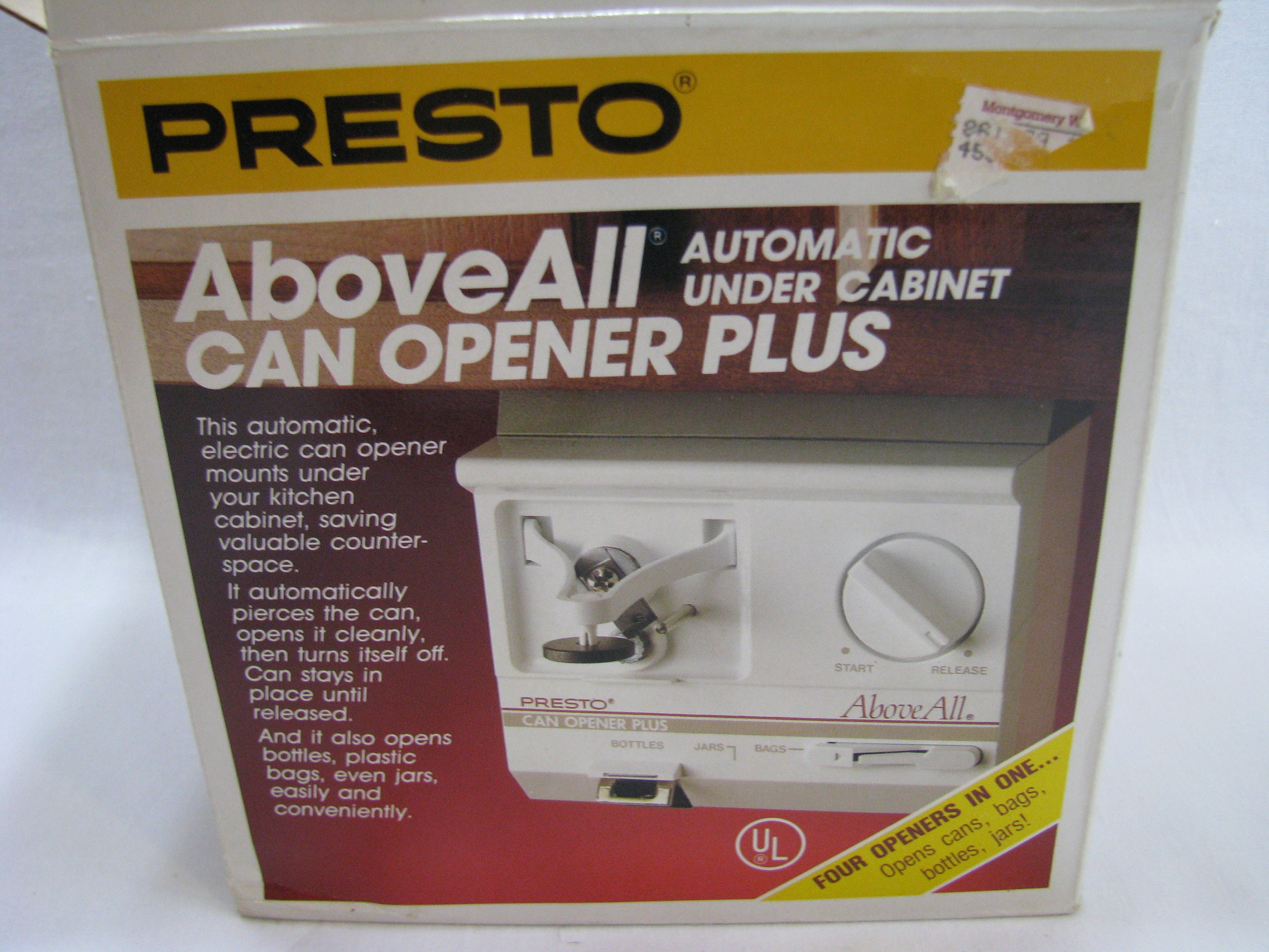 Vintage Presto Above All Automatic Under Cabinet Can Opener Plus Model  05603 