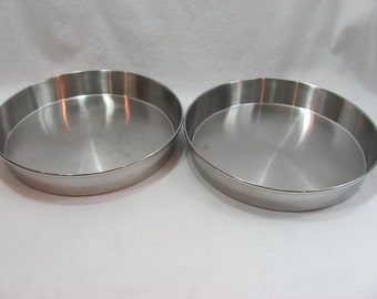 Set of 2 Vintage 9" Stainless Steel Round Cake Baking Pans