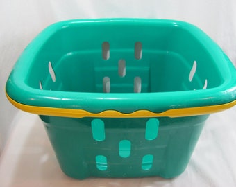 Vintage Rubbermaid Square Teal Gelb Kunststoff Wäschekorb 275F