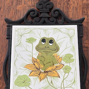 Vintage Neil der Frosch Gusseisen Keramikfliesenuntersetzer Sears 1978
