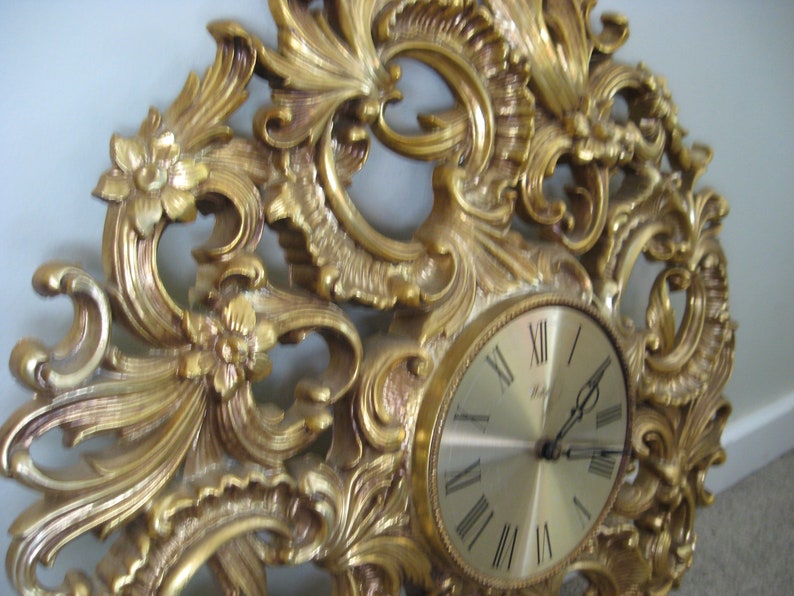 Vintage Welby Gold Plastic Ornate Wall Clock Etsy