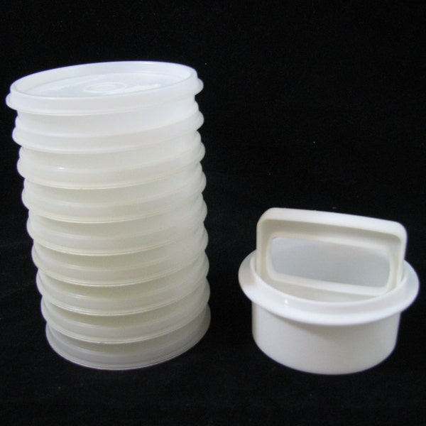 vintage Tupperware Hamburger Patty Press Makers Mould 8 4 1/4" Keepers Stacker Set 11 pièces / lot
