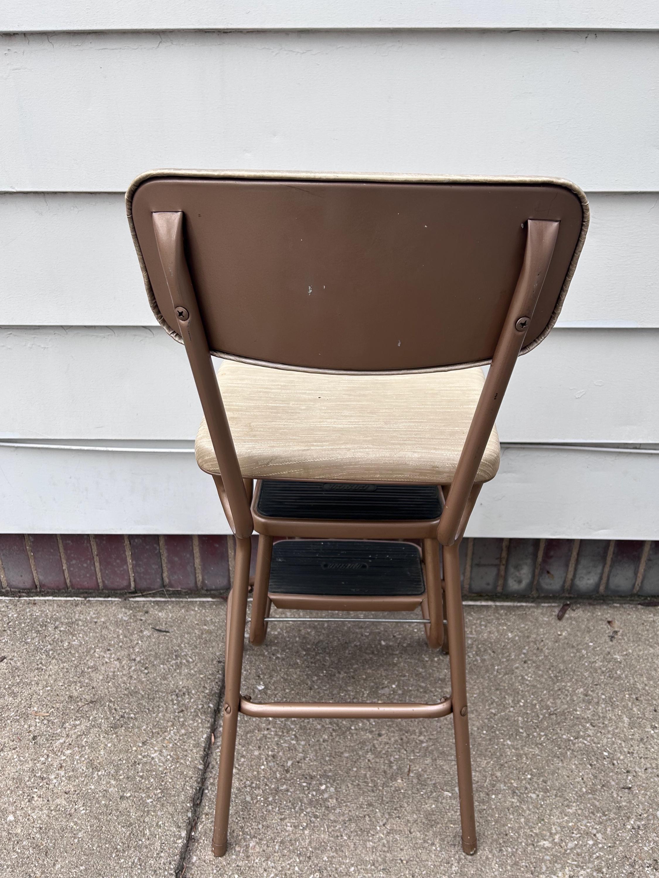 Vintage Cosco Vinyl Padded Step Stool Chair Pull Out Steps Bronze Metal ...