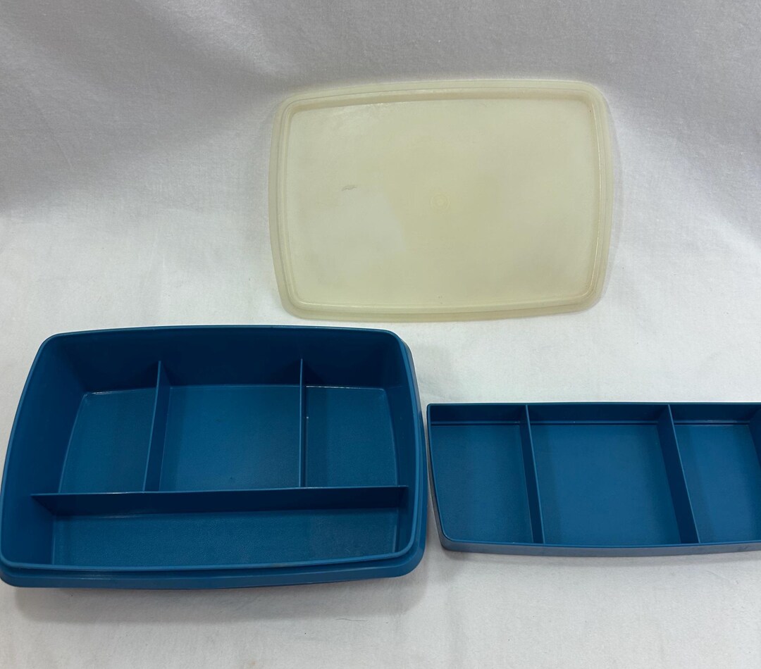 Vintage Tupperware Stow N Go Country Blue Storage Craft Box