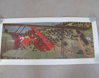 Vintage Bruce Robert Hasselle Serigraph Red Baron Airplane Print 1979