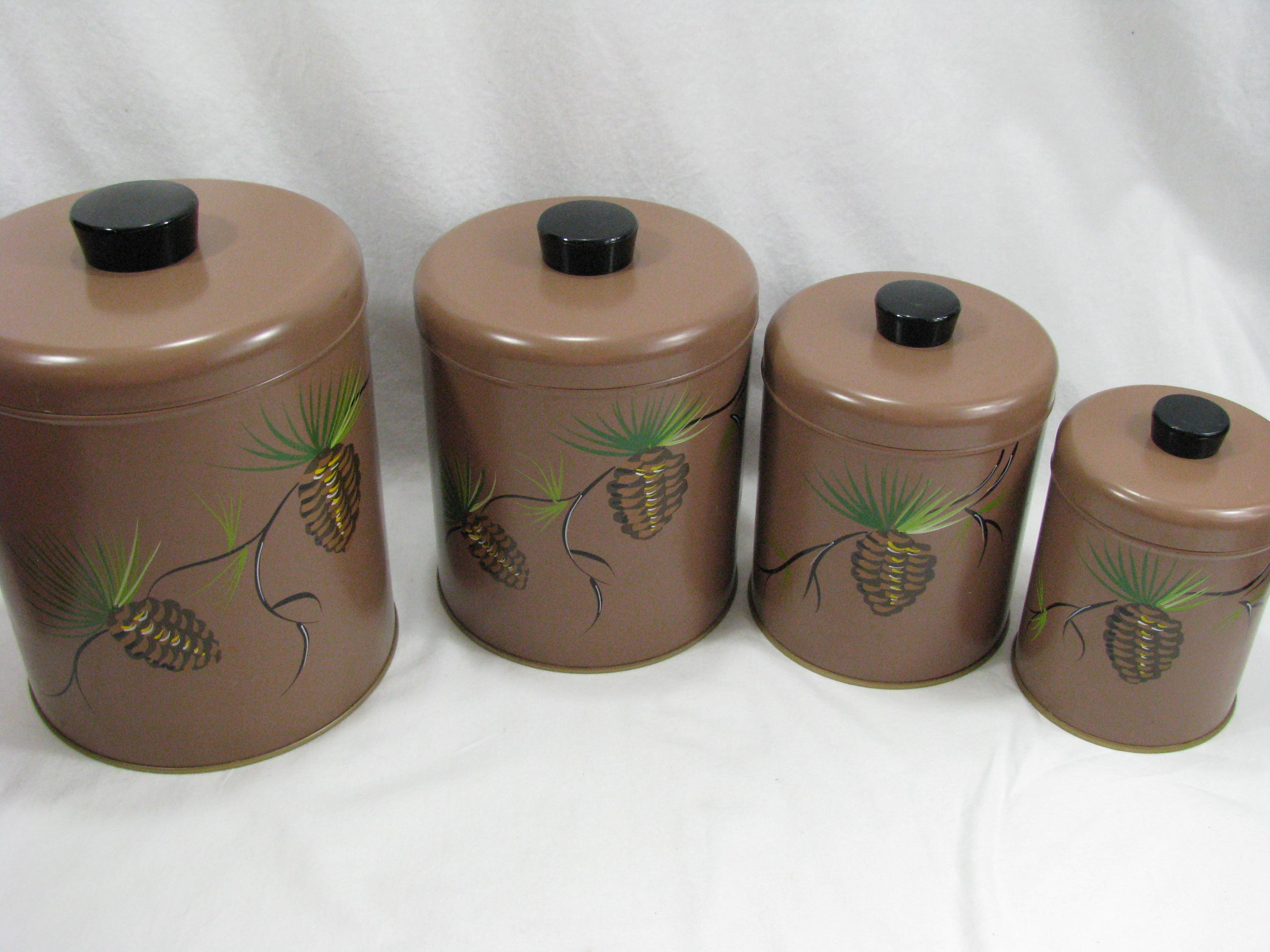 Vintage Ransburg Brown Pine Cone Metal Canister Set - Etsy