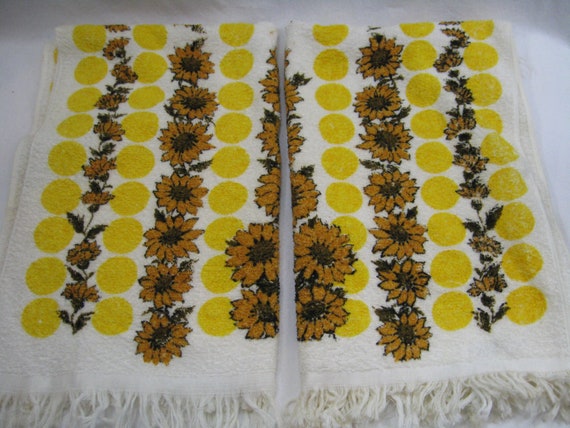 2 Vintage Royal Terry of California Small Bath Hand Towels Gold