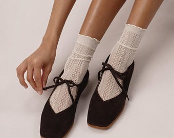 Mary Jane Flats Suede Brown Ballet Flats Handmade Vegan or Leather Customisation Mary Jane Style Custom Color Tie Flats Gift for Her