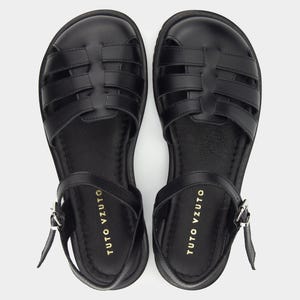Sandali da donna a piedi nudi, sandali stile pescatore, sandali in pelle con cinturini, scarpe morbide per le vacanze, scarpe leggere, scarpe basse in pelle