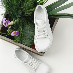 Barefoot Leather Sneakers: White, Wide Toe Box - Handmade Comfort