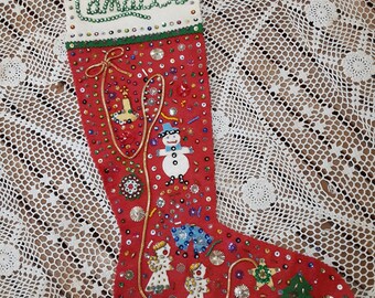 White beaded christmas stockings