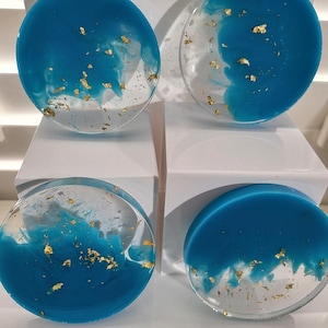 Handmade Resin Coaster Set | Blue and Gold Set of 4, Home Decor, Party Decor, Gift Set