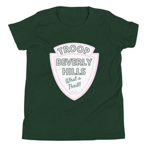 Troop Beverly Hills Youth Tee: Pink & Green Crest, Soft Cotton