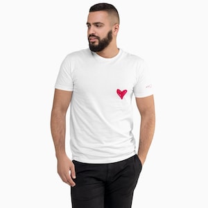 Mens Red Heart Doodle T-Shirt: Ring-Spun Combed Cotton Crewneck Tee