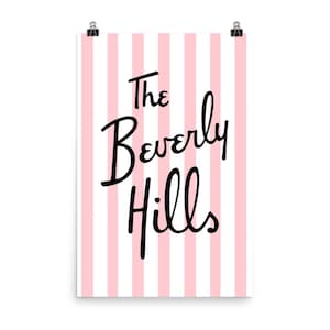 Beverly Hills Poster: Pink & White Cabana Stripe Matte Print (24x36 inches)