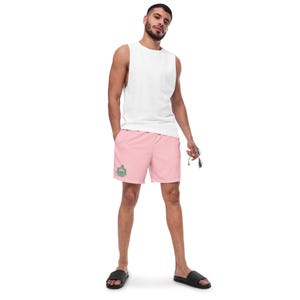 The Beverly Hills Crest roze en groene zwembroek voor heren, halflange zwemshort met zakken