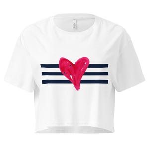 Red Heart Crop Top: Navy Stripe Nautical Summer Tee
