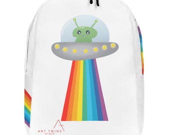 Alien and Rainbow Backpack, Laptop Backpack, Travel Bag with Hidden Compartment