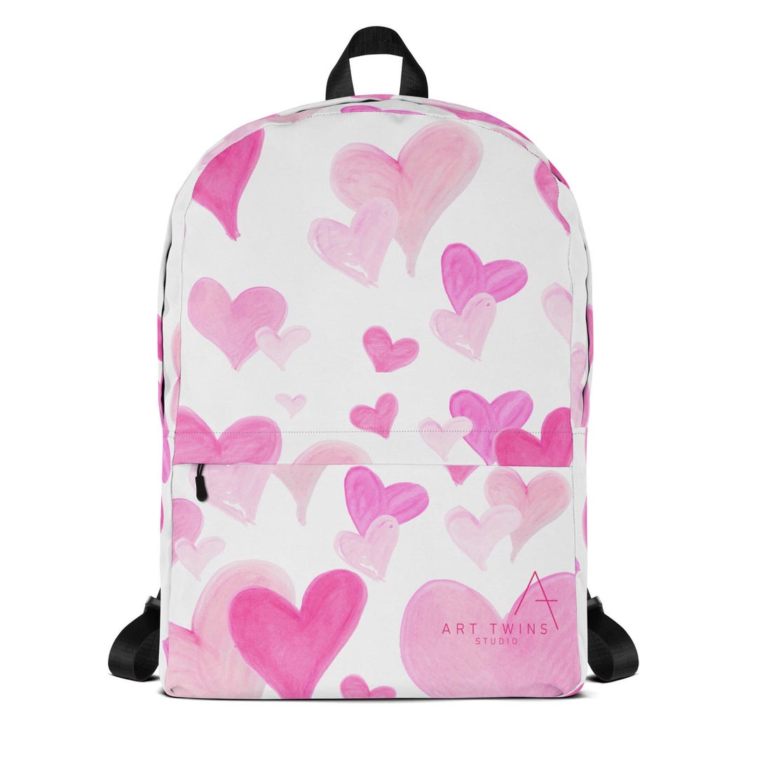 All of the Hearts Backpack, White Laptop Bag With Pink Heart  display picture 3