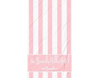 Pink Cabana Stripe Beach Towel: Beverly Hills Hotel Inspired Pool Decor