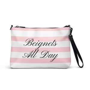 Bolso bandolera a rayas Beignets All Day: bolso de mano y monedero de piel sintética rosa y blanco