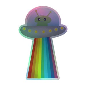 Aliens and Rainbows Holographic Sticker - Multiple Sizes Available