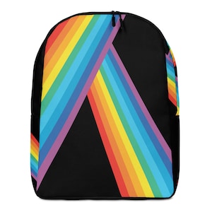 Rainbow Adventures Minimalist Backpack – Black, Bold Rainbow Stripe Print Travel Bag