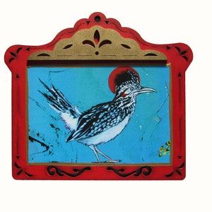 Deserto "Roadrunner Saint", Roadrunner Art, Wildlife Art, South Western Decor Art, Bird Art, Colagem 7,5x 6,5", Christina Miller Art