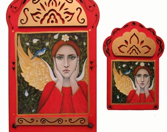 Angel in the Garden, Angel Anpiel,  Protectress of Birds, Garden Angel, Angel Art, Collage, Print of my Original, Christina Miller artist