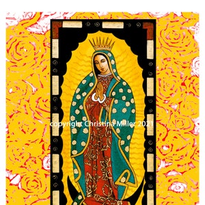 La Virgen de Guadalupe Print with Rose Background