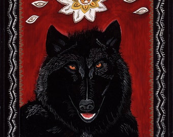 GOD'S HAND and the WOLF, All Life is Sacred, Black Wolf Art, Wolf Spirit, Wildlife, Art Print, Christina Miller Artist