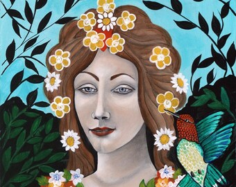 Unsere Liebe Frau Primavera und der Kolibri, 8 "x 10 Druck von meinem Original Kunst, Christina Miller Künstlerin