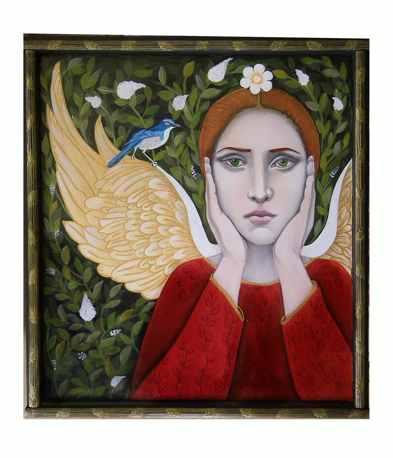 Angel in the Garden, Angel Anpiel, Protectress of Birds, Garden Angel, Angel Art, Collage, Print of my Original, Christina Miller artist image 4