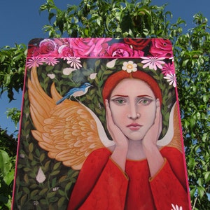 ANGEL in the GARDEN, Garden Art, Protectress of Birds, Angel Apiel, Christina Miller Artist image 1