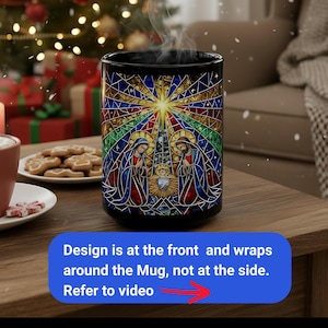 Stained Glass Nativity 11oz 15oz Mug – Christmas Christian Coffee or Tea Cup – Jesus Birth Mug – Religious Xmas Decor